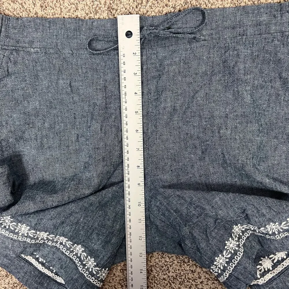 Talbots Womens 10 Coastal Resortwear Boho Linen Embroidered Pull On Shorts